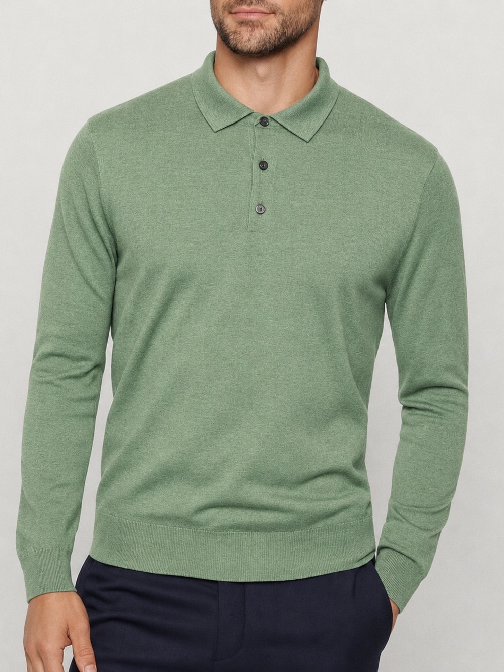 Sette Ponti green 100% merino wool men's long-sleeve polo sweater.